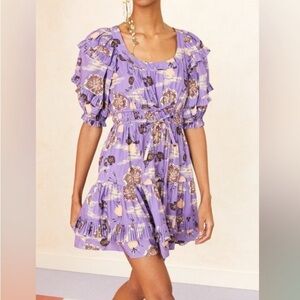 Ulla Johnson Sz 0 Naomi Mini Dress Zinnia Purple Floral Puff Sleeve Whimsical